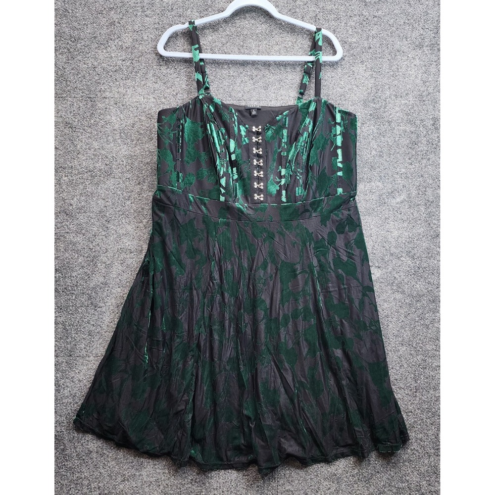 Torrid Womens Green Velvet Burnout Floral Gothic Witchy Corset Dress Size 2 - Picture 8 of 8